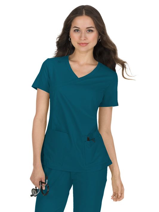 Women's Mock-Wrap Neck Katie Top - 374 - Caribbean