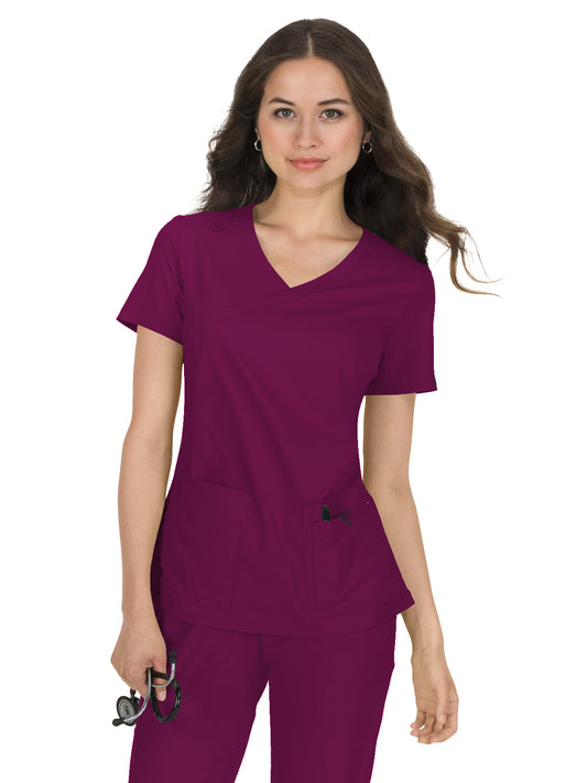 Women's Mock-Wrap Neck Katie Top - 374 - Wine