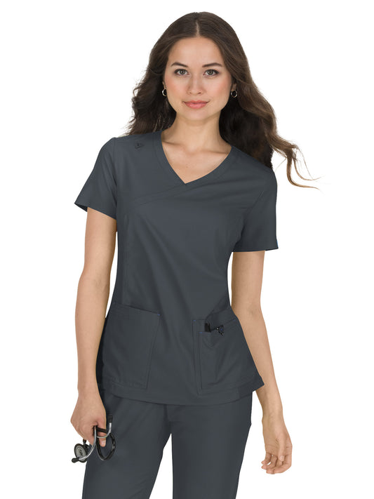 Women's Mock-Wrap Neck Katie Top - 374 - Charcoal