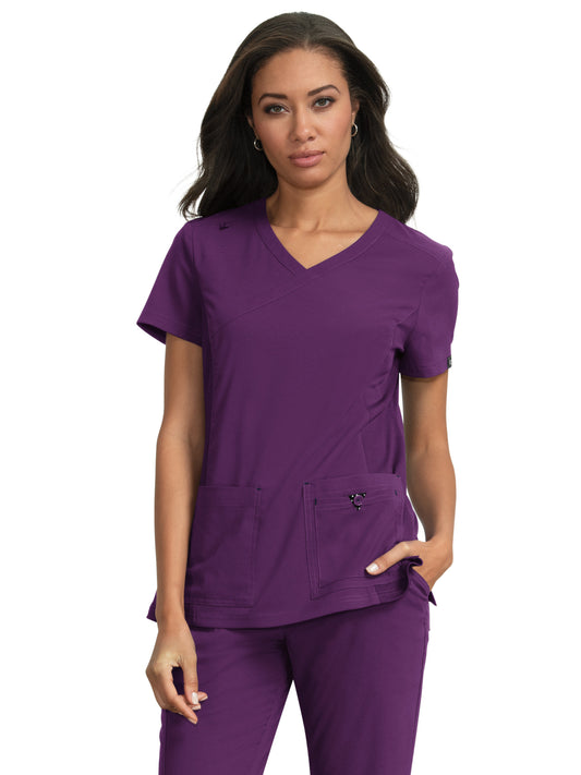 Women's Mock-Wrap Neck Katie Top - 374 - Eggplant