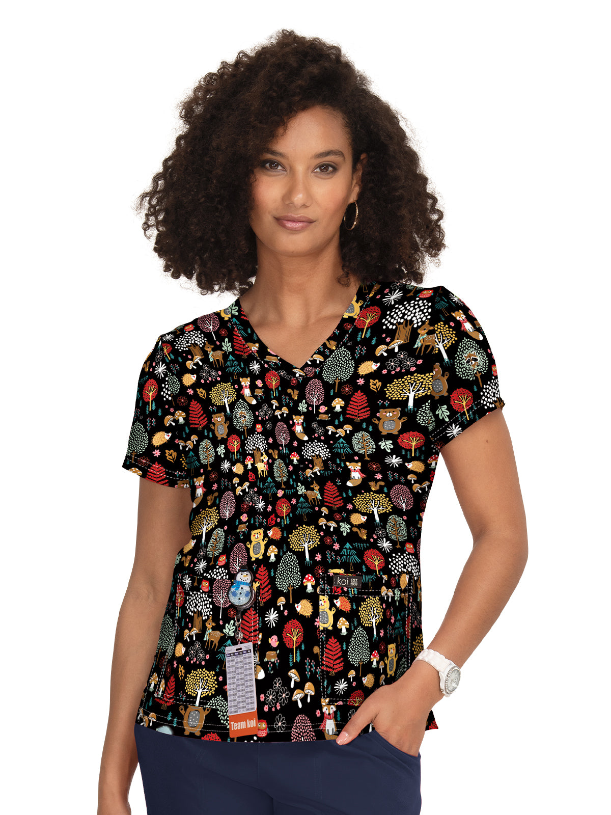 Women's Athletic-Inspired, Breathable Mesh Leslie Top - 384PR - Woodland Creatures
