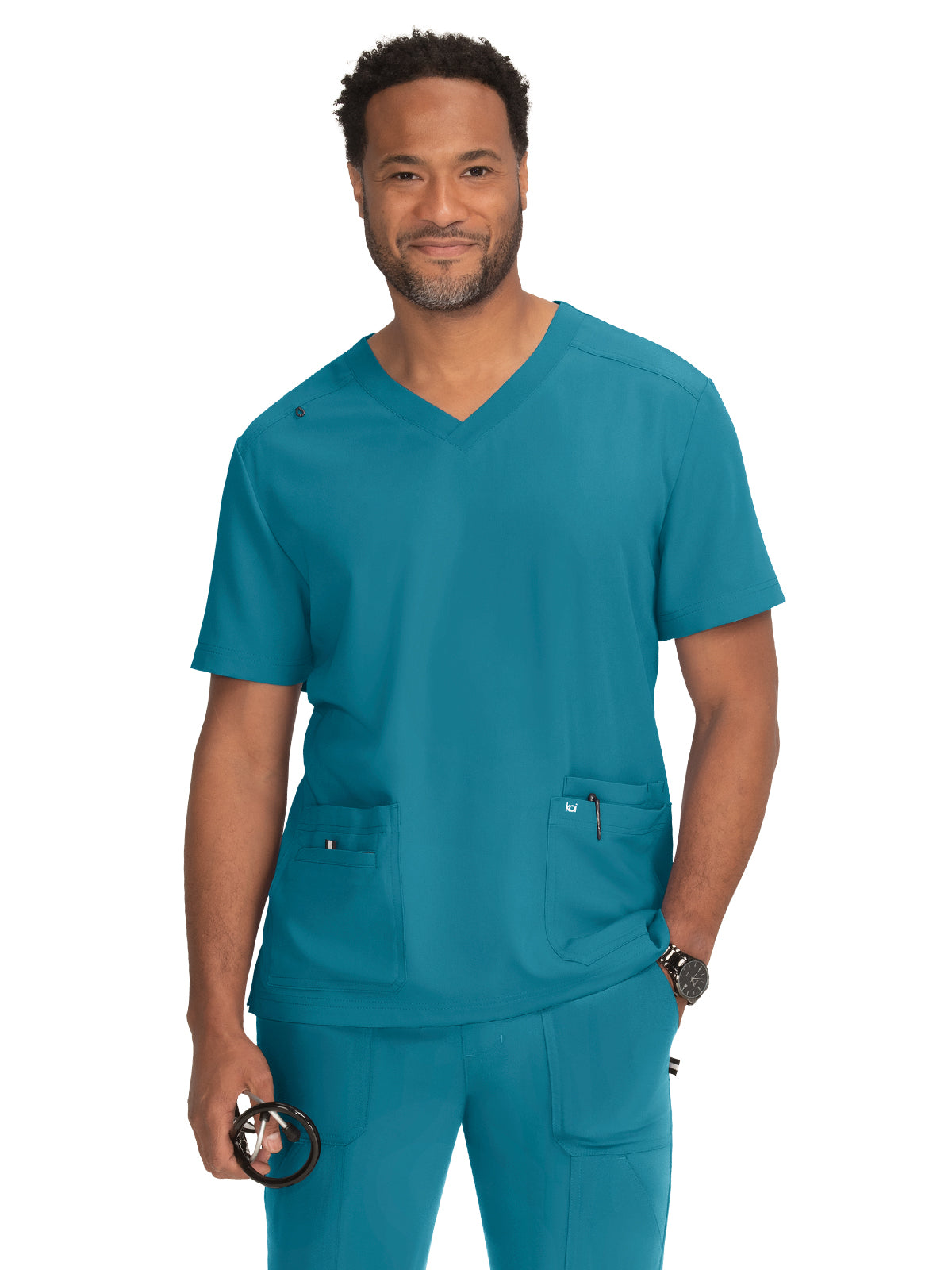 Men's 4-Pocket  V-Neck Free To Be Top - 672 - Teal