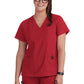 Women's 3-Pocket Snap-Button Placket V-Neck Freesia Top - B101 - Ruby