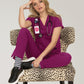 Women's 3-Pocket Snap-Button Placket V-Neck Freesia Top - B101 - Raspberry