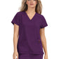Women's 3-Pocket Snap-Button Placket V-Neck Freesia Top - B101 - Eggplant