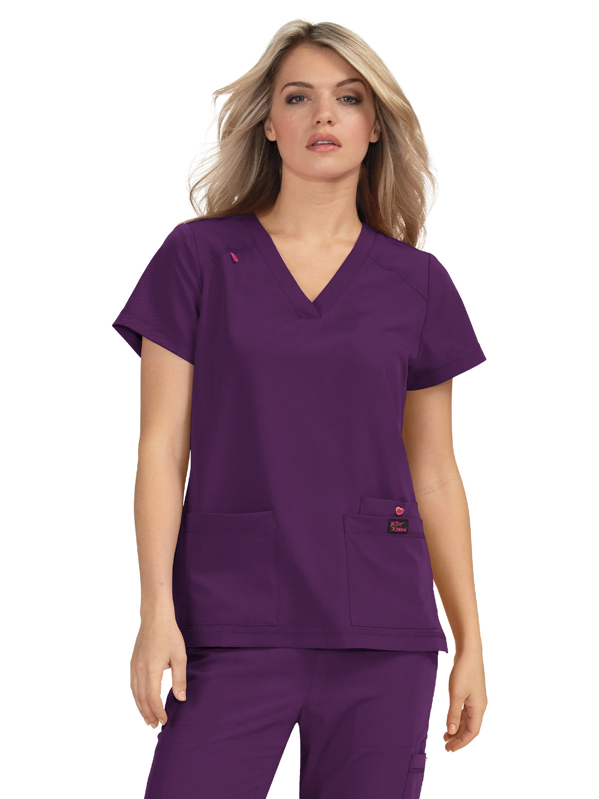 Women's 3-Pocket Snap-Button Placket V-Neck Freesia Top - B101 - Eggplant