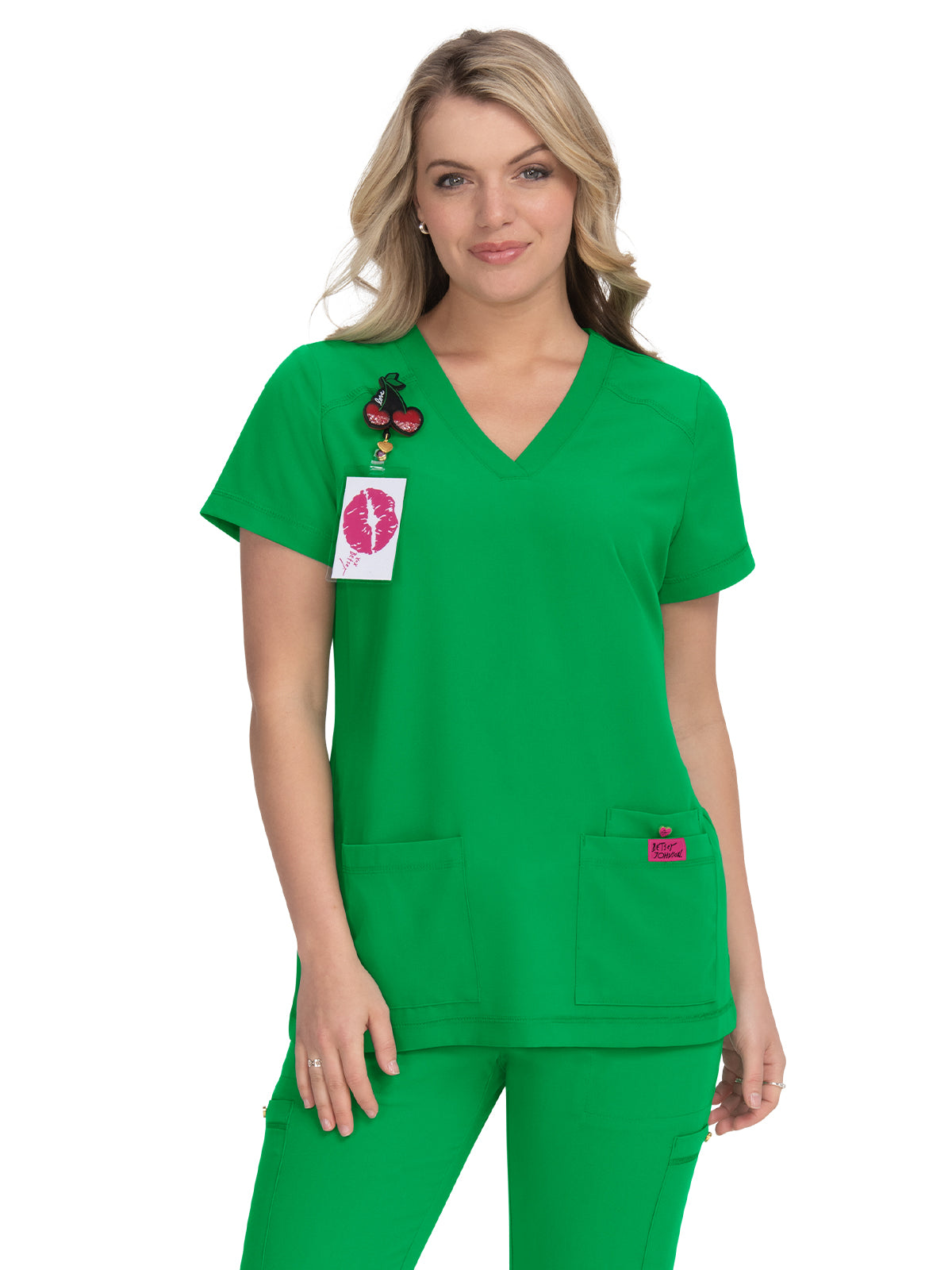 Women's 3-Pocket Snap-Button Placket V-Neck Freesia Top - B101 - Lucky Green