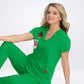 Women's 3-Pocket Snap-Button Placket V-Neck Freesia Top - B101 - Lucky Green