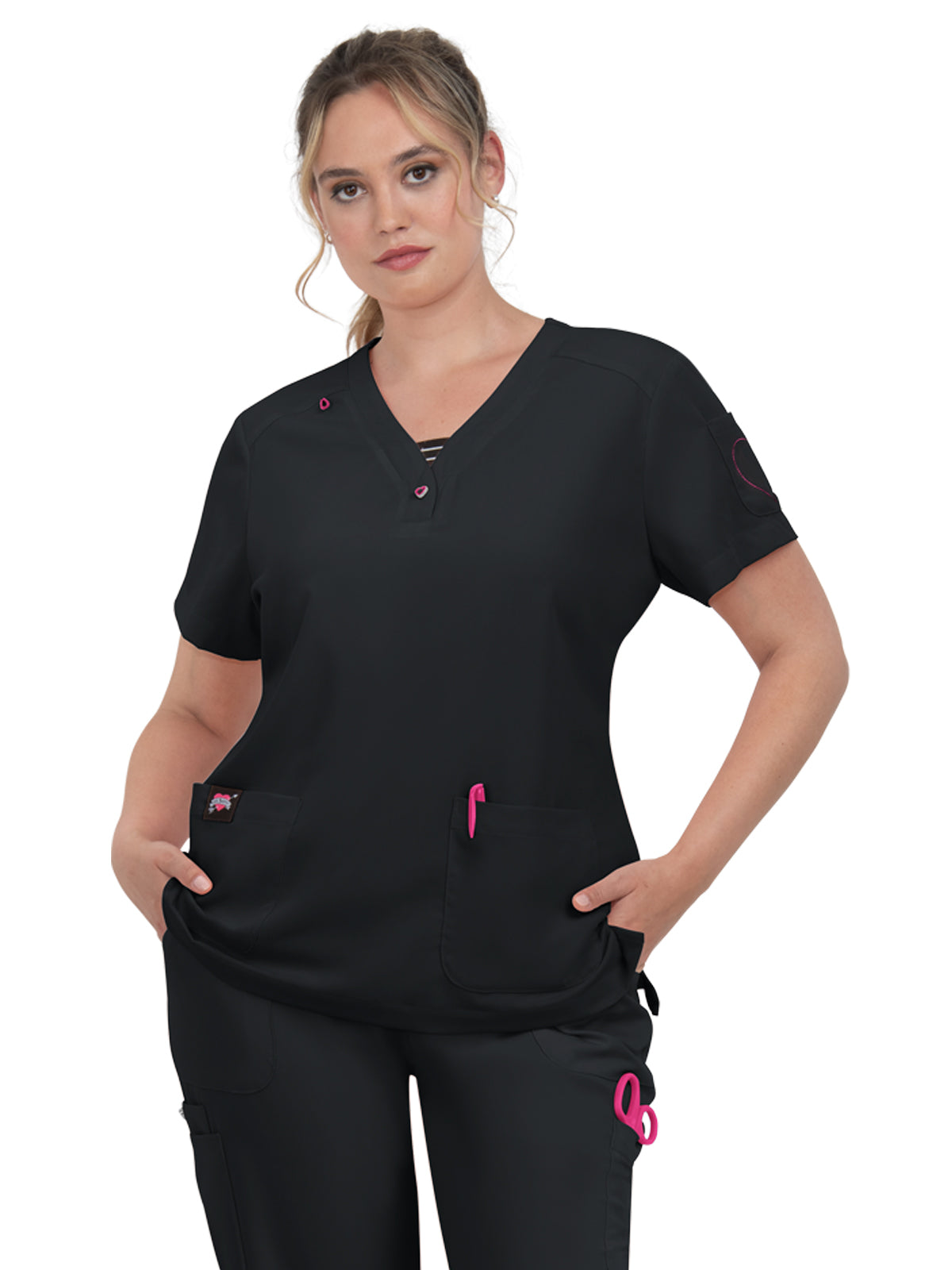 Women's 3-Pocket Striped Trim Kennedia Top - B128 - Black