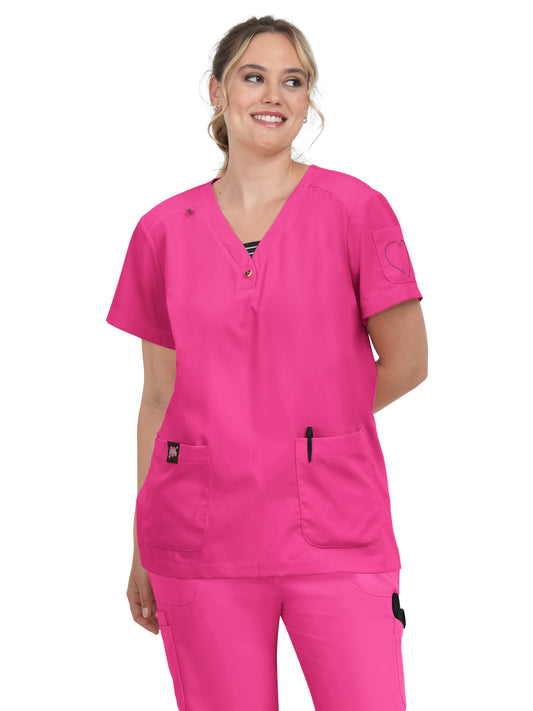 Women's 3-Pocket Striped Trim Kennedia Top - B128 - Flamingo