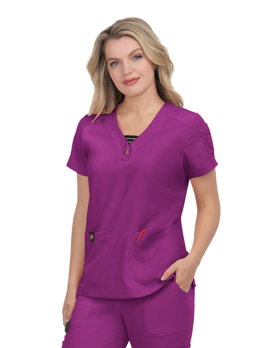 Women's 3-Pocket Striped Trim Kennedia Top - B128 - Berry