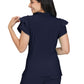 Women's 2-Pocket Ruffle Sleeve and Ruffle Collar Clary Top - B131 - Navy