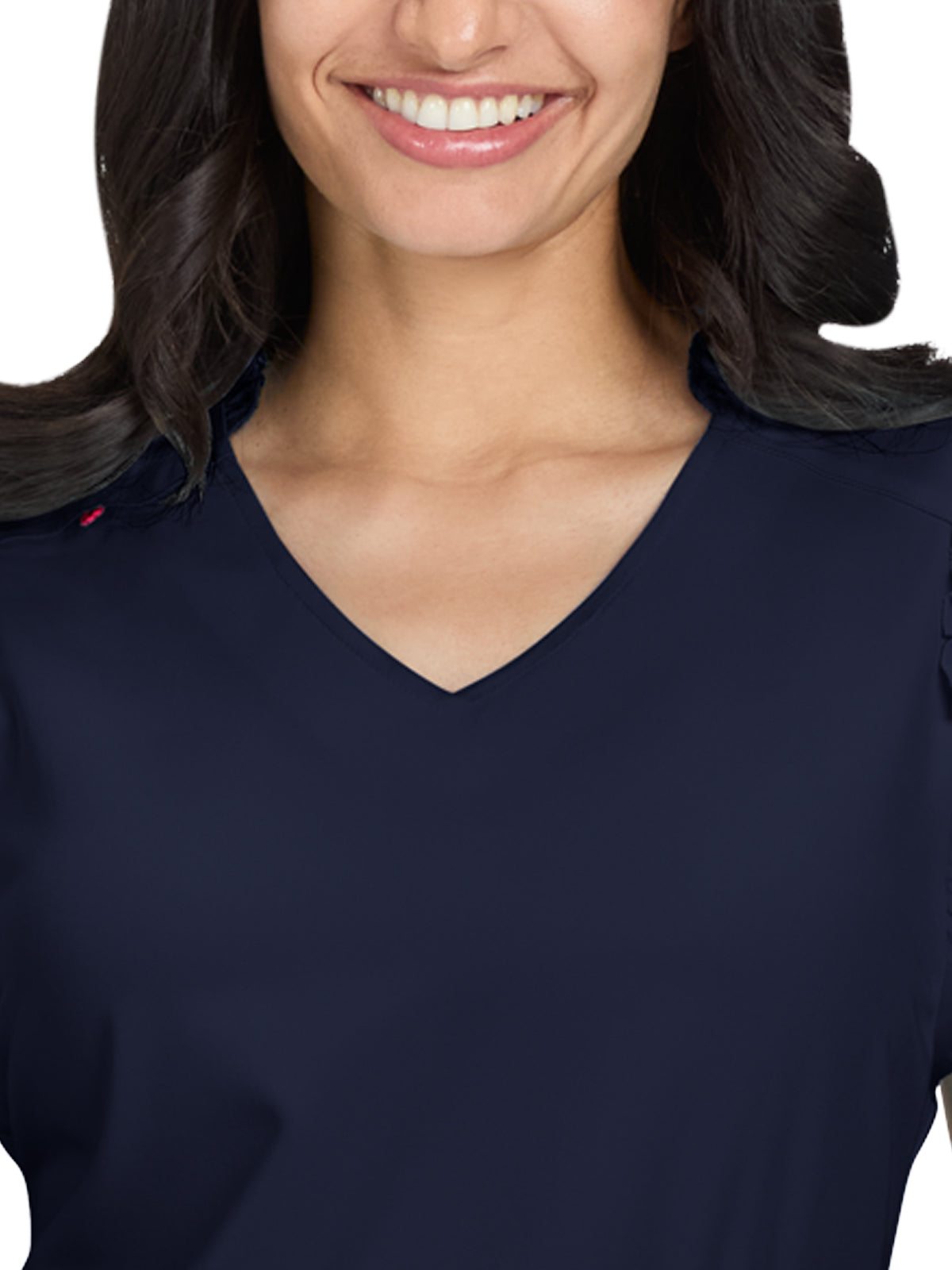 Women's 2-Pocket Ruffle Sleeve and Ruffle Collar Clary Top - B131 - Navy