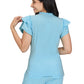Women's 2-Pocket Ruffle Sleeve and Ruffle Collar Clary Top - B131 - Sky