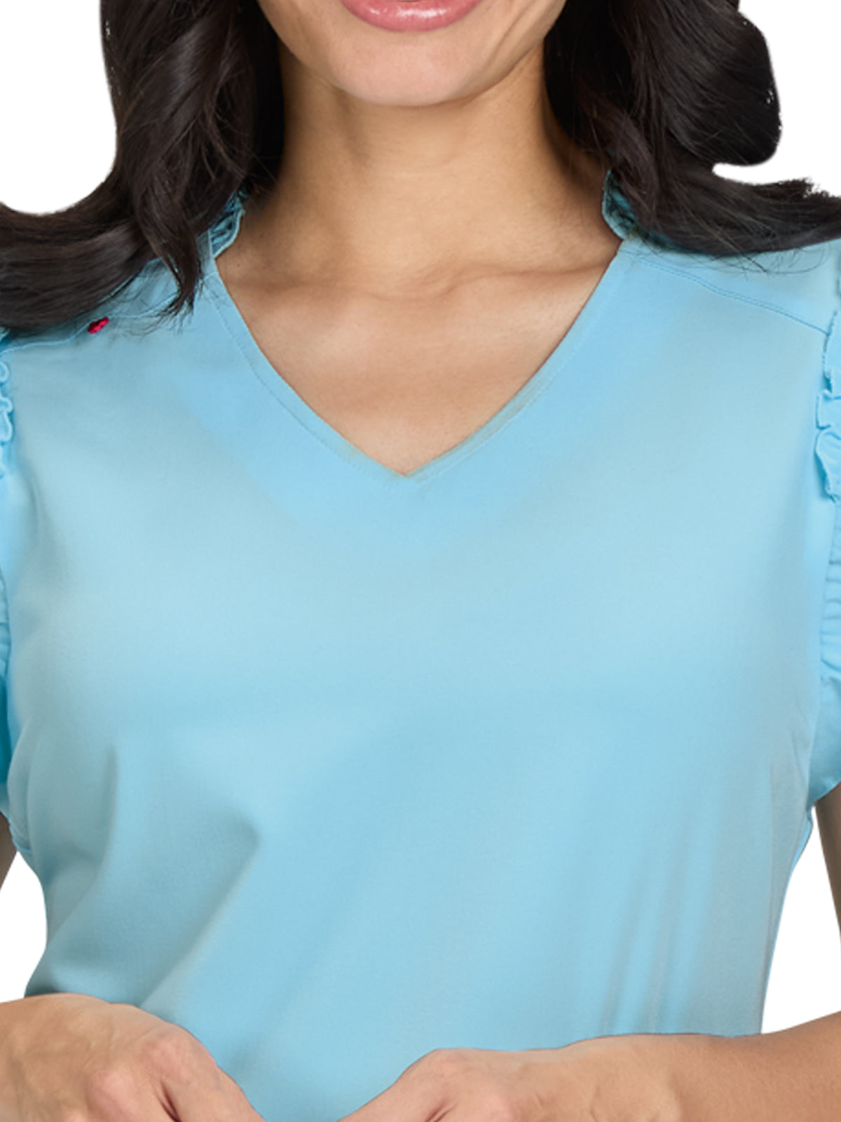 Women's 2-Pocket Ruffle Sleeve and Ruffle Collar Clary Top - B131 - Sky