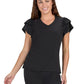 Women's 2-Pocket Ruffle Sleeve and Ruffle Collar Clary Top - B131 - Black