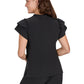 Women's 2-Pocket Ruffle Sleeve and Ruffle Collar Clary Top - B131 - Black