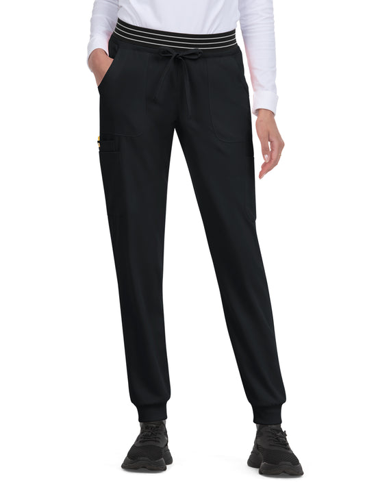 Women's 8-Pocket Ribbed Cuff Jogger-Style Hollyhock Pant - B705 - Black