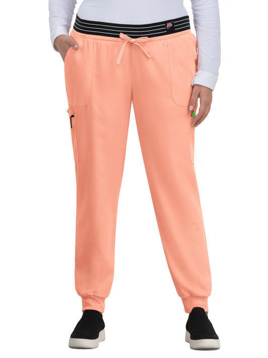 Women's 8-Pocket Ribbed Cuff Jogger-Style Hollyhock Pant - B705 - Peach