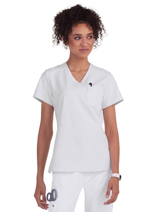 Women's 2-Pocket V-Neck Tuck-In Aura Top - C100 - White