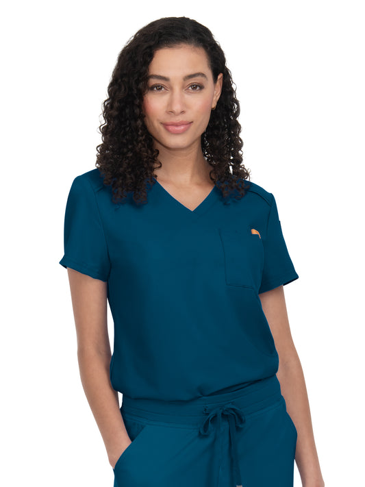 Women's 2-Pocket V-Neck Tuck-In Aura Top - C100 - Caribbean Blue