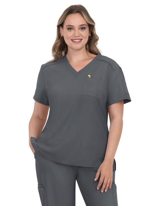 Women's 2-Pocket V-Neck Tuck-In Aura Top - C100 - Pewter