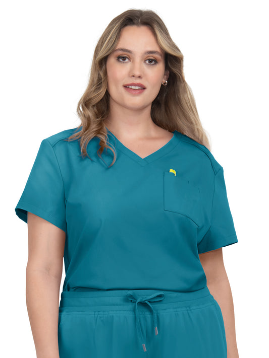 Women's 2-Pocket V-Neck Tuck-In Aura Top - C100 - Teal