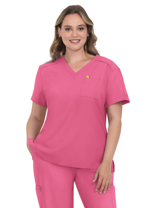 Women's 2-Pocket V-Neck Tuck-In Aura Top - C100 - Carnation