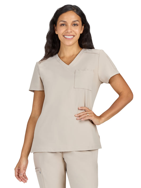 Women's 2-Pocket V-Neck Tuck-In Aura Top - C100 - Khaki