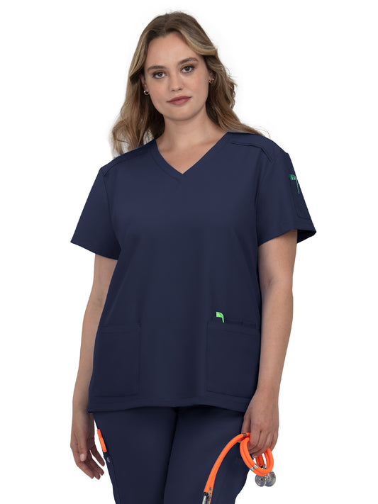 Women's 3-Pocket V-Neck Cardi Top - C101 - Navy