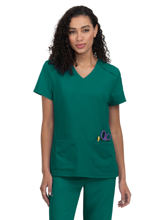 Women's 3-Pocket V-Neck Cardi Top - C101 - Hunter