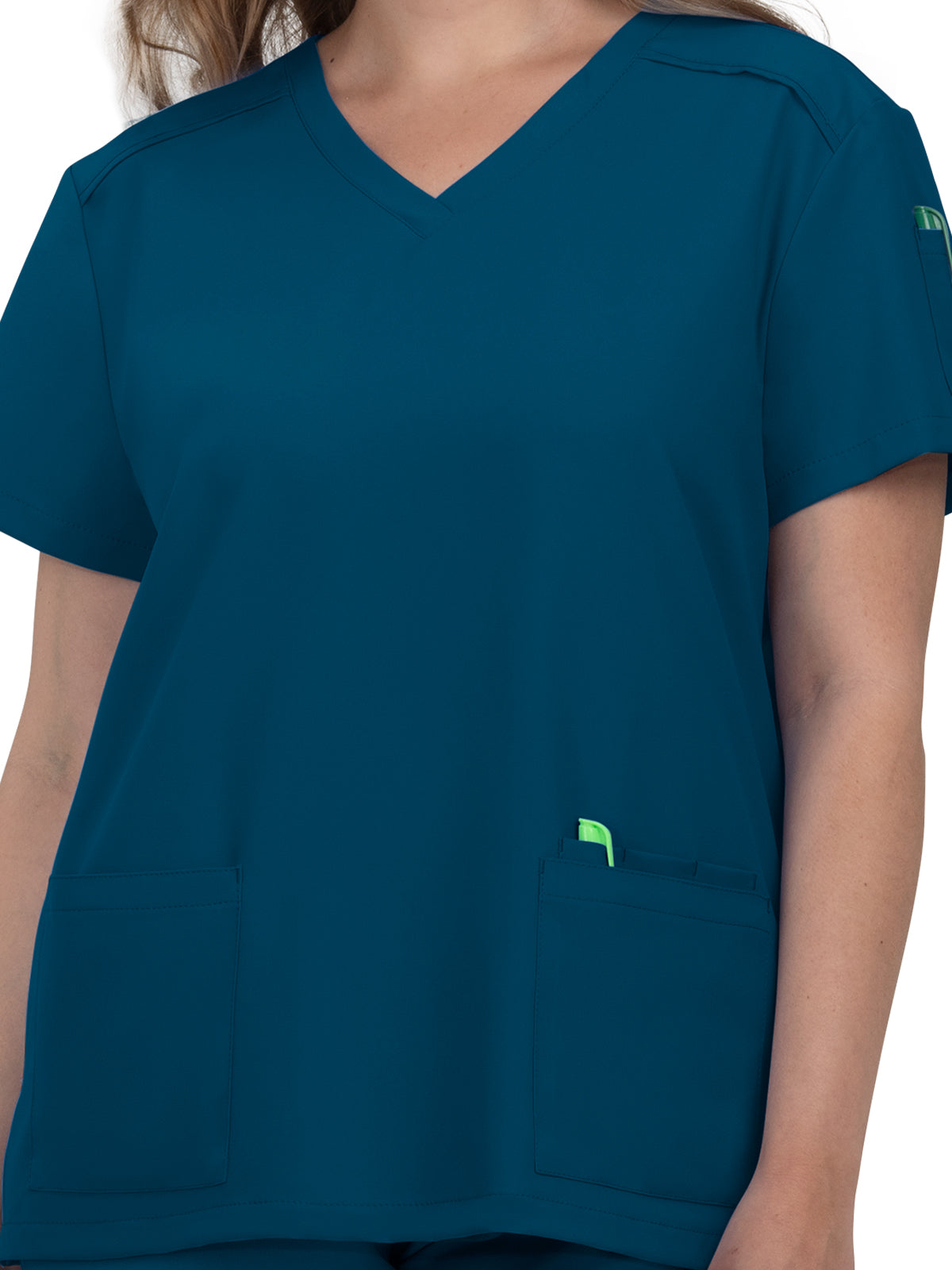 Women's 3-Pocket V-Neck Cardi Top - C101 - Caribbean Blue