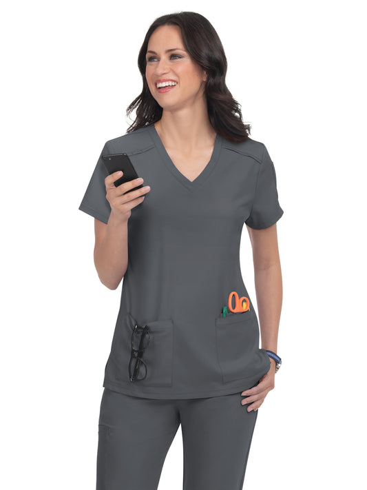Women's 3-Pocket V-Neck Cardi Top - C101 - Pewter