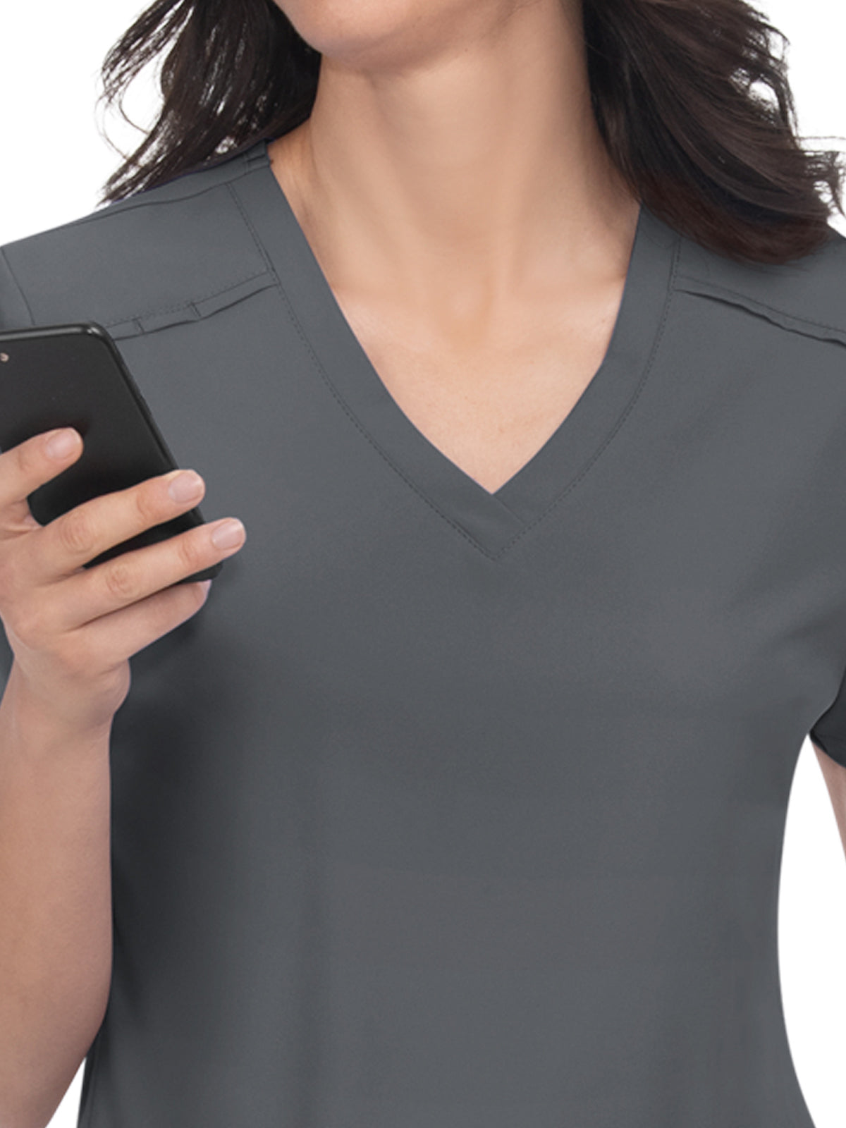 Women's 3-Pocket V-Neck Cardi Top - C101 - Pewter
