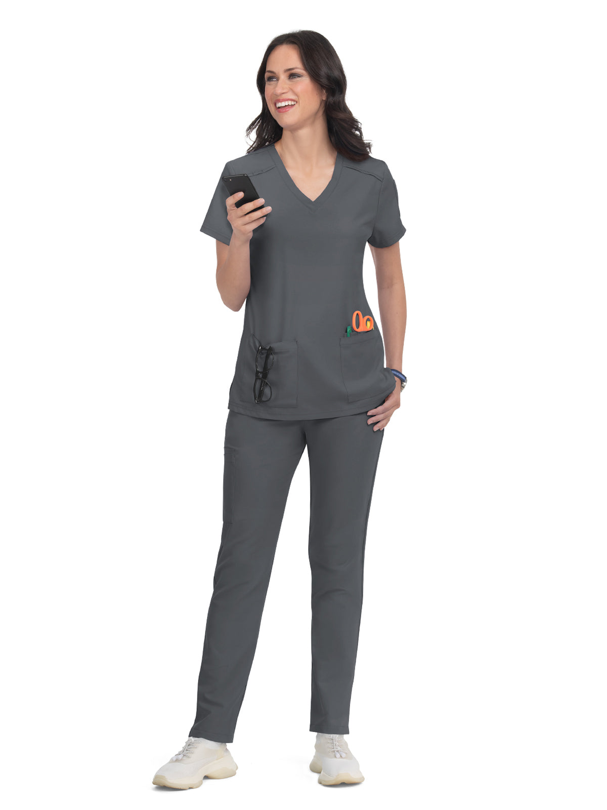 Women's 3-Pocket V-Neck Cardi Top - C101 - Pewter