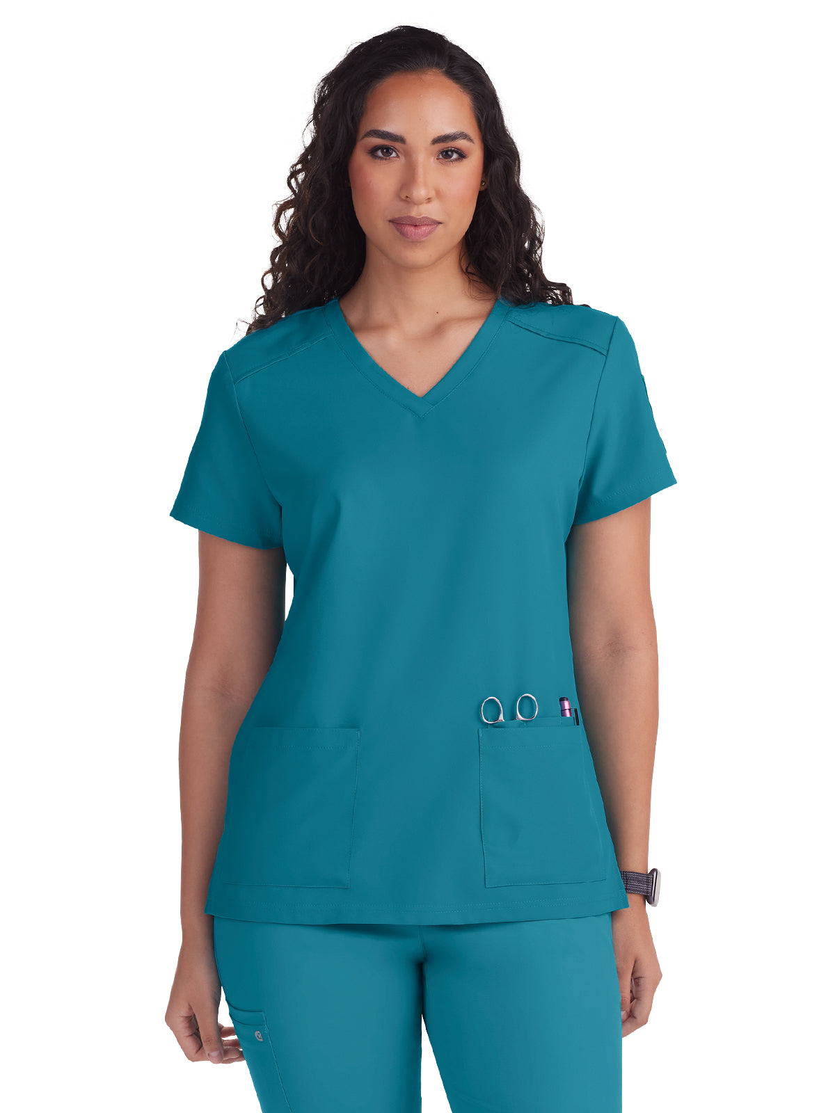 Women's 3-Pocket V-Neck Cardi Top - C101 - Teal