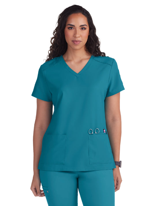 Women's 3-Pocket V-Neck Cardi Top - C101 - Teal