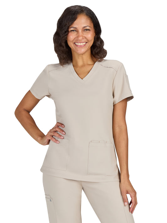 Women's 3-Pocket V-Neck Cardi Top - C101 - Khaki