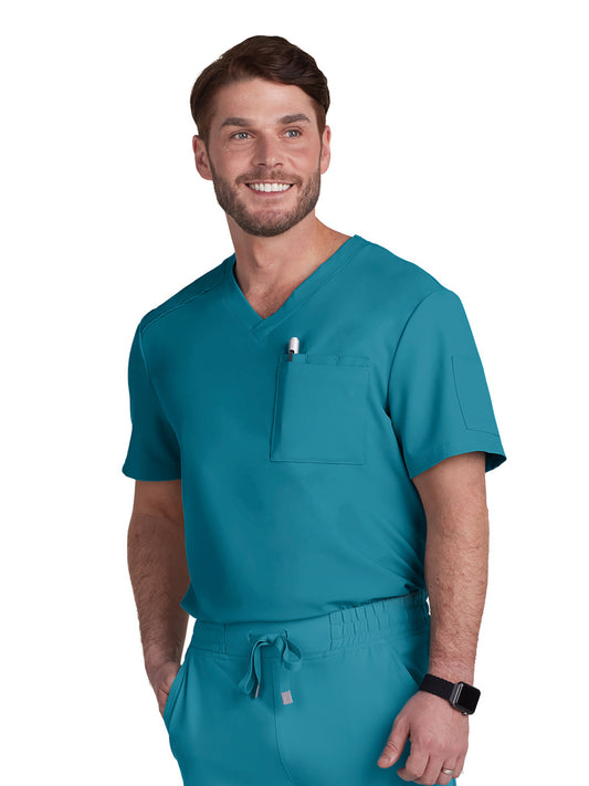 Men's Chest Pocket V-Neck Arthro Top - C650 - Teal