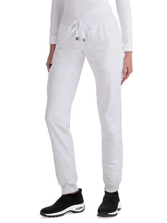 Women's 6-Pocket Ribbed Cuff Jogger Style Pulse Pant - C700 - White
