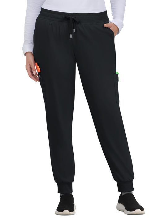 Women's 6-Pocket Ribbed Cuff Jogger Style Pulse Pant - C700 - Black