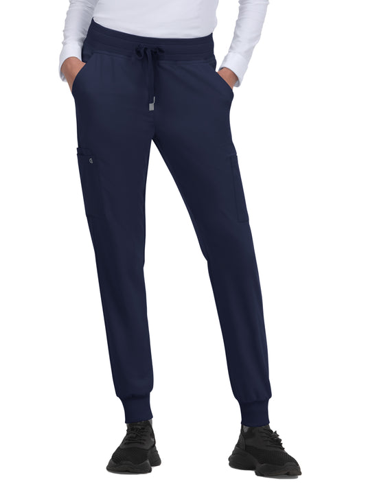 Women's 6-Pocket Ribbed Cuff Jogger Style Pulse Pant - C700 - Navy