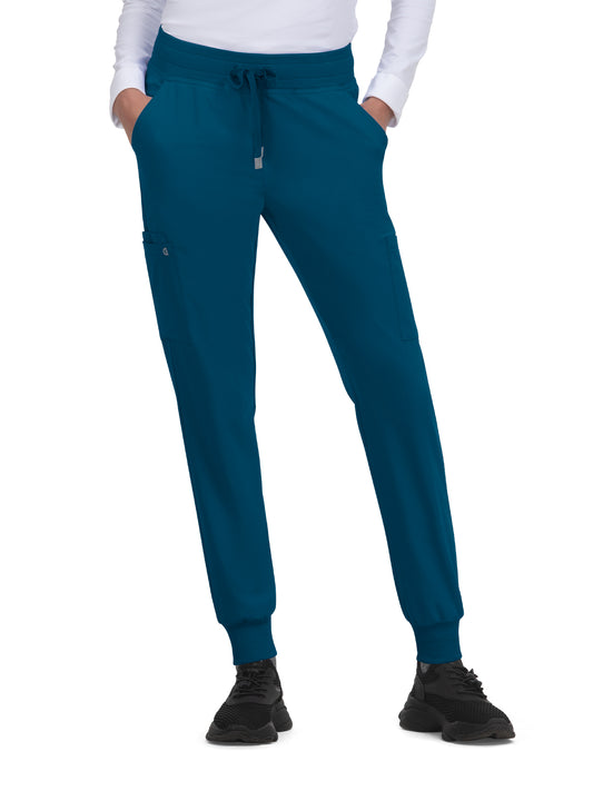 Women's 6-Pocket Ribbed Cuff Jogger Style Pulse Pant - C700 - Caribbean Blue