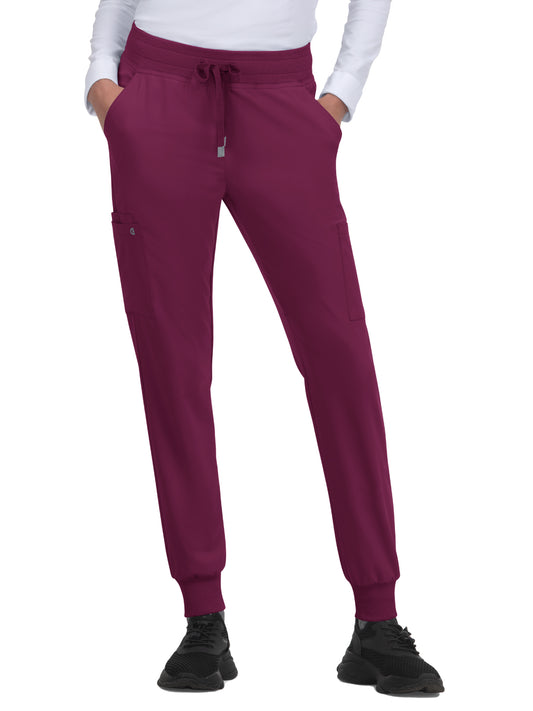 Women's 6-Pocket Ribbed Cuff Jogger Style Pulse Pant - C700 - Wine