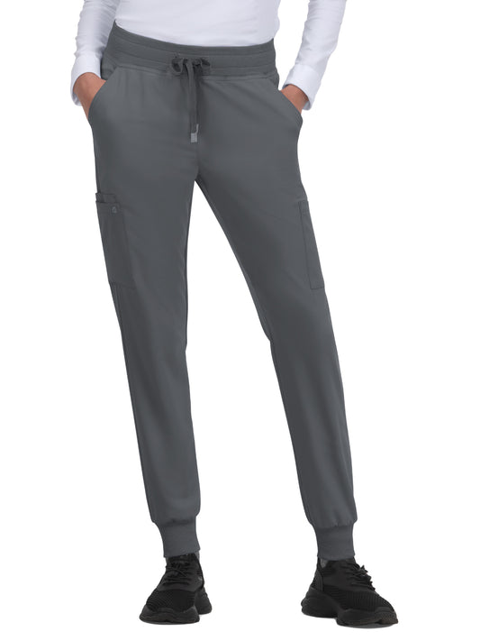 Women's 6-Pocket Ribbed Cuff Jogger Style Pulse Pant - C700 - Pewter