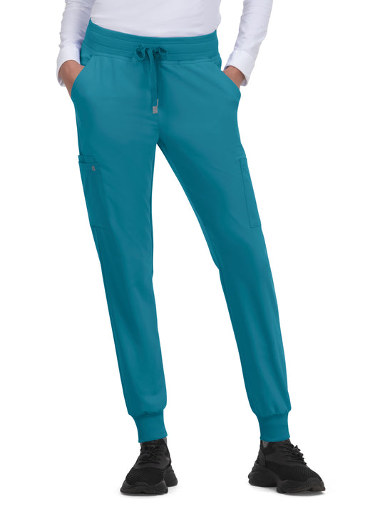 Women's 6-Pocket Ribbed Cuff Jogger Style Pulse Pant - C700 - Teal