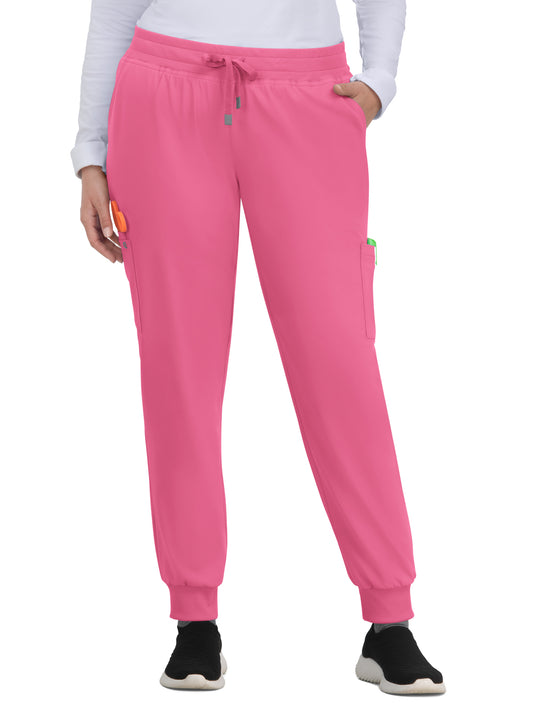 Women's 6-Pocket Ribbed Cuff Jogger Style Pulse Pant - C700 - Carnation