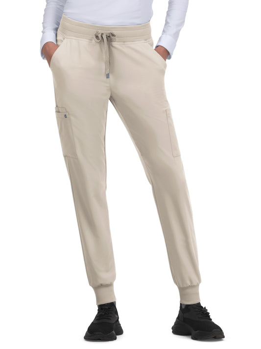 Women's 6-Pocket Ribbed Cuff Jogger Style Pulse Pant - C700 - Khaki