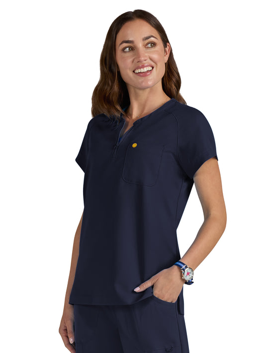 Women's Zipper Neck Ecstatic Top - S100 - Navy