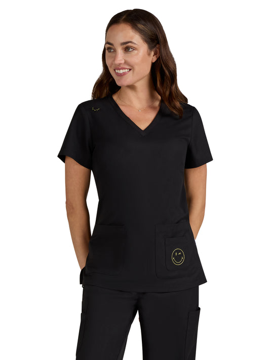 Women's 3-Pocket V-Neck Blissful Top - S101 - Black